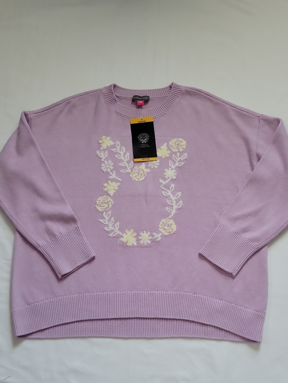 Vince Camuto Lavender Floral Crewneck Sweater - Picture 2 of 7